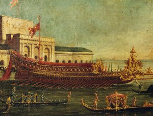 Bucentaur (ヴェネツィアの総督の州のガレー船)、イタリア 作： Antonio (studio of) Canaletto