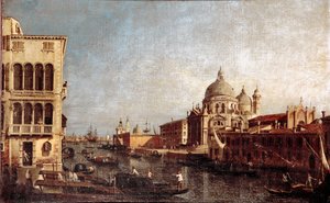 ヴェネツィアのサルーテ教会の眺め ジョヴァンニ・アントニオ・カナル・ディット・イル・カナレット（1697-1768）の工房の絵 1740-1750日48x74 cm venise museo Correr 作： Antonio (studio of) Canaletto