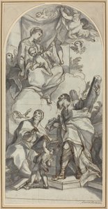 聖者グレゴリー大王とアンドリューと栄光のマドンナと子供 作： Antonio Balestra