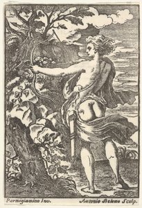 弓を引いて狩りをするカリスト、パルミジャニーノ作、1720～1740年。 作： Antonio Belemo