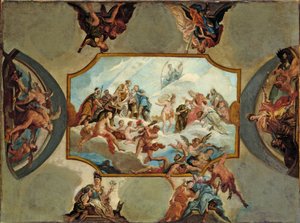 選帝侯ヨハン・ウィルヘルム・フォン・デア・ファルツへの畏敬の念-ベンズバーグ・カストルの天井絵画のデザイン