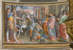 アプス、アントニオ・カンピ、百人隊長コルネリオとイエスの出会い 1582-84 作： Antonio Campi