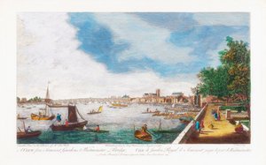 ジョンミラーによって彫刻されたサマセットガーデンズからウェストミンスターブリッジへの眺め、1750 作： Giovanni Antonio Canal