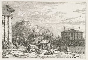 ビュー：川の向こうの街、1735-1746。 作： Giovanni Antonio Canal