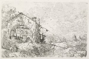 ビュー：アーチの下で水を引く女性、1735-1746。 作： Giovanni Antonio Canal