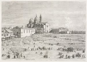 ビュー: パドヴァ、プラ デッラ ヴァッレの聖ジャスティーナ教会 作： Antonio Canaletto