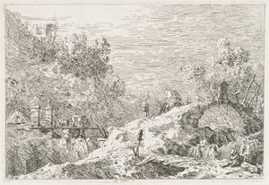 眺望: 五橋の山岳風景 作： Antonio Canaletto