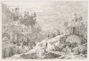 ビュー：5つの橋のある山の風景、1735-1746。 作： Giovanni Antonio Canal