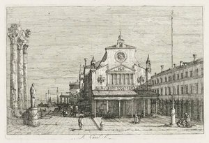 景色: 海岸の 3 つの柱と彫像 作： Antonio Canaletto