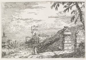 ビュー: 2 つの台無しにされた柱 作： Antonio Canaletto