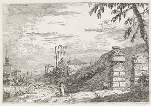 ビュー：2つの台無しにされた柱、1735-1746。 作： Giovanni Antonio Canal