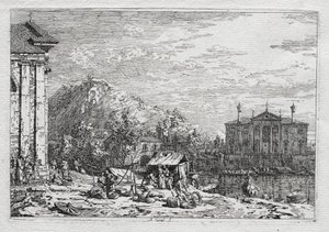 ヴェネツィアとその周辺の景色: 川の向こうにある都市 作： Antonio Canaletto