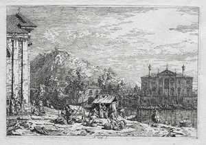 ヴェネツィアとその周辺の景色：川を越えた都市、1700年代。 作： Giovanni Antonio Canal