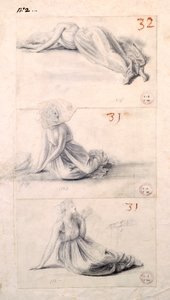 アントニオ・カノーヴァ（1757-1822）の「3つの異なる姿勢をとる女性像」（ドローイング 作： Antonio Canova