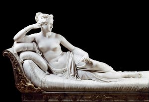ポーリン・ボナパルト、ボルゲーゼ王女（1780年～1825年） ナポレオン1世の妹 アントニオ・カノーヴァ（1757年～1822年）の大理石彫刻「勝利のヴィーナス」に描かれているのは、1804年～1808年 ローマ、ボルゲーゼのガレリア