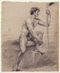 演壇に座る男性ヌードの習作 アントニオ・カノーヴァ（1757-1822）、デッサン 作： Antonio Canova