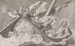 漁師と一緒にボートに乗っているキリスト、カリフォルニア州。 1760-93。