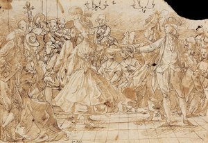 「メヌエット」 - アントニオ・カサノバス・トレンツの作品 (1752-1796) メヌエットペン、紙に茶色のインドインク c. 1780 カタルーニャ国立美術館、バルセロナ 20.9x30