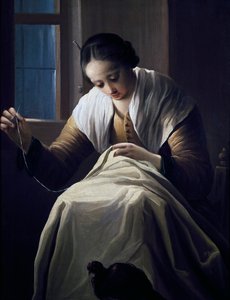 お針子、アントニオ・シフロンディ作（1657-1730）、キャンバスに油彩 作： Antonio Cifrondi