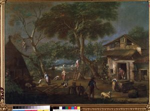 「Landscape of Italy」（イタリアの風景） イタリアの片田舎にある農家。 Antonio Diziani (1737-1797) の絵画 Mikalojus Konstantinas Ciurlionis Fine Arts Museum、カウナス、リトアニア 作： Antonio Diziani