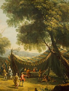 アントニオ・ディジアーニ（1737-1797）の《春》から《音楽が流れる田園地帯のテント》、油彩・カンヴァス、74x92cm、イタリア
