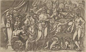 女性に扮したヘラクレス、1540-45。 作： Antonio Fantuzzi