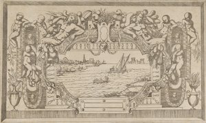装飾用フレームのある風景、約。 1543年。 作： Antonio Fantuzzi