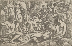 パルナッソス山のふもとのミューズ、1540-45。 作： Antonio Fantuzzi
