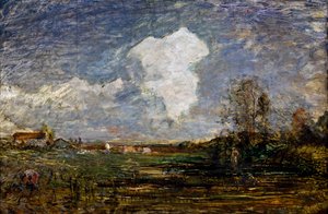 アントニオ・フォンタネージ（1818-1882）の《雲》の習作、厚紙に油彩、52x75cm。イタリア 作： Antonio Fontanesi