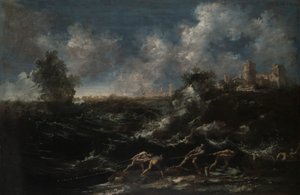 漁師が網を引き抜く海の風景 作： Antonio Francesco Peruzzini