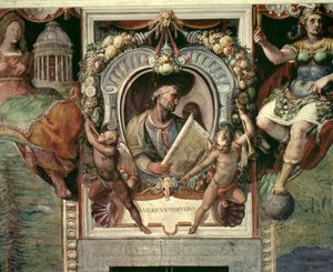 アメリゴ・ヴェスプッチ (1452-1512)、「Sala del Mappamondo」 (世界地図ホール) (フレスコ画) 作： Antonio Giovanni de Varese