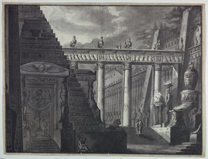 ステージデザイン、エジプト神殿の中庭 作： Antonio Giuseppe Basoli