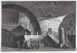 ステージデザイン、ソクラテスの死を伴う刑務所のインテリア 作： Antonio Giuseppe Basoli