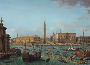 1742年以降、ヴェネツィアのバチーノ・ディ・サン・マルコでのゴンドラの行列。