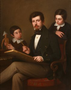 息子のカルロスとビセンテとの自画像 作： Antonio María Esquivel