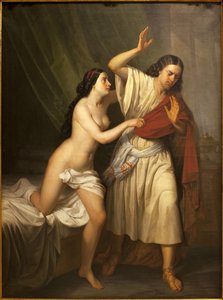 ヨセフとプティファル（ポティファル）の妻。アントニオ・エスキヴェル(1806-1857)による絵画、油彩・キャンバス