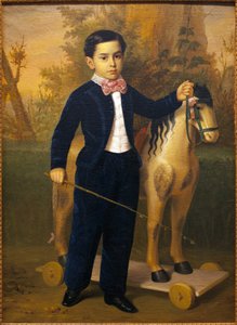 木馬を持った少年の肖像。アントニオ・マリア・エスキヴェル（1806-1857）による絵画、油彩・キャンバス、1851年頃の作品。スペイン、セビーリャの美術館。