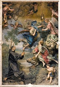 崇拝するサン・パスクアーレ・ベイロン（木彫のフレスコ画） 作： Antonio Maria Maragliano