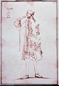ファリネッリと呼ばれるカルロ・ブロスキ（1705-1782）の肖像 イタリアのカストラート（去勢者） アントン・マリア・ザネッティ（1680-1767）による漫画。18世紀。個人蔵。 作： Antonio Maria Zanetti