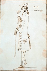 1725年頃、去勢された歌手Carlo Broschi dit Farinelli（1705-1782）がTommaso Albinoniの「La Didone abandonnata」を上演するためにヴェネツィアを訪れた際の肖像。アントン・マリア・ザネッティ（1680-1767）によるドローイング ヴェネツィア・チニ財団 作： Antonio Maria Zanetti