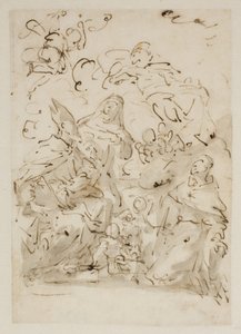 3 人の聖人と天使の祭壇画のスケッチ 作： Antonio Molinari