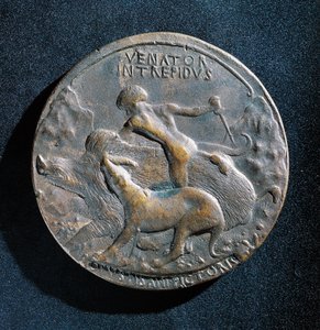 アラゴン家のアルフォンソ5世（1394-1458）のブロンズメダル 作： Antonio Pisanello