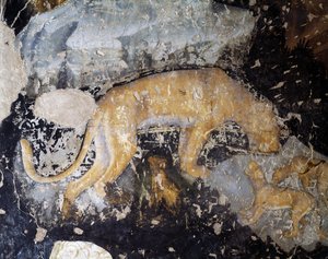 犬、細部（フレスコ画 作： Antonio Pisanello