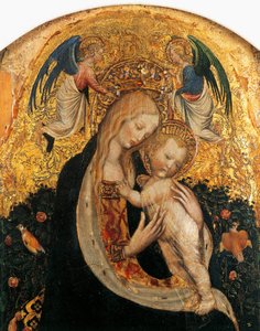 アントニオ・ピサネッロ（1395-1455）の「ウズラの聖母」、細部 作： Antonio Pisanello