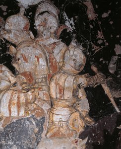 アントニオ・ピサーノ（ピサネッロ）（1395年以前～1455年頃）の《ルーヴェゼルプの戦い》フレスコ画、詳細、マンチュア、パラッツォ・ドゥカーレ 作： Antonio Pisanello