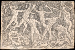 アントニオ・デル・ポライオーロの「ヌードの戦い」（1470-90年頃）（モノクロのエングレービング