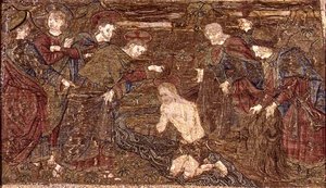 洗礼者ヨハネの洗礼を受けるキリスト、聖人の生涯を描いたタペストリー（織物）