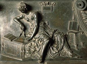 アントニオ・ポライウォロ（1432-1498）作「シクストゥス4世の墓」の細部、ブロンズ、バチカン市国サンピエトロ大聖堂、「幾何学」。 作： Antonio Pollaiuolo