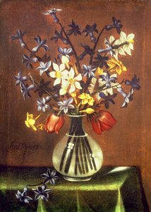 ヒヤシンス、チューリップ、キジの目を含む花の静物（油）