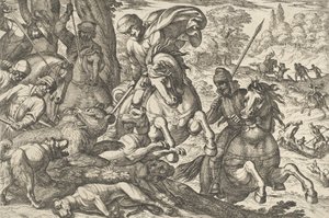 熊狩り、「狩猟の情景 VI」より、1609 年。 作： Antonio Tempesta